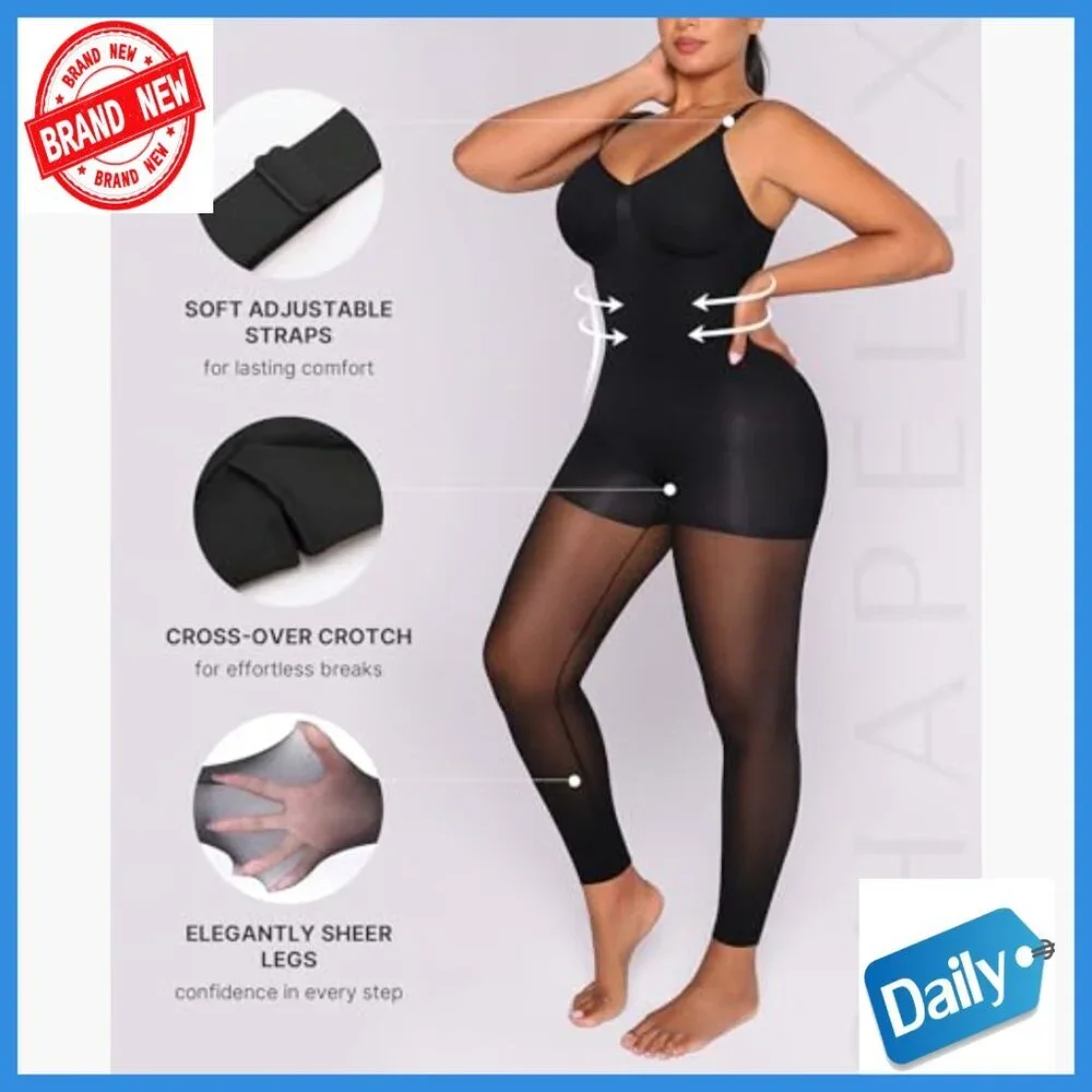 Seamless Shapewear Bodysuit Tummy Control Sheer Legs X-Large Fitted